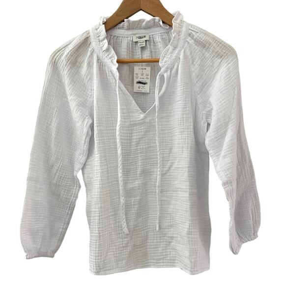 J.Crew Petite Long-Sleeve Gauzey Tie-top in Bright White Size XXSP - Picture 5 of 11